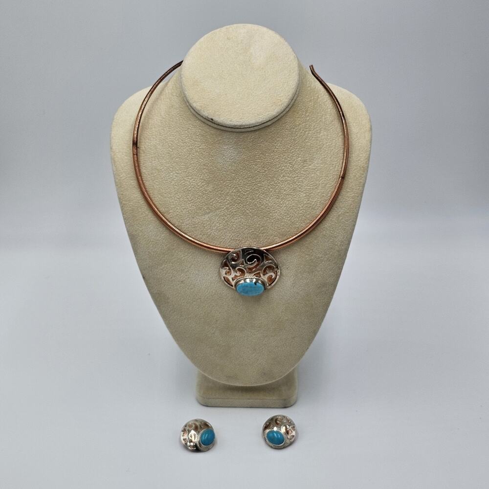 Jay King DTR Sterling Silver & Copper Turquoise Cutout Necklace & Earrings